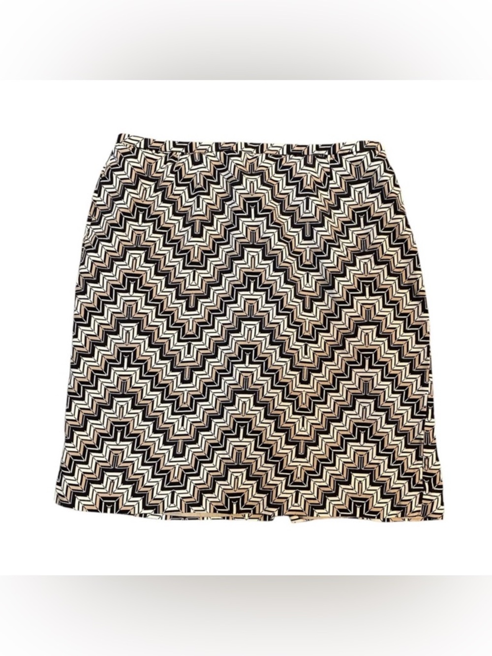Ann Taylor Silk Geometric Patterned Pencil Skirt Black, Tan and Cream - Size 12